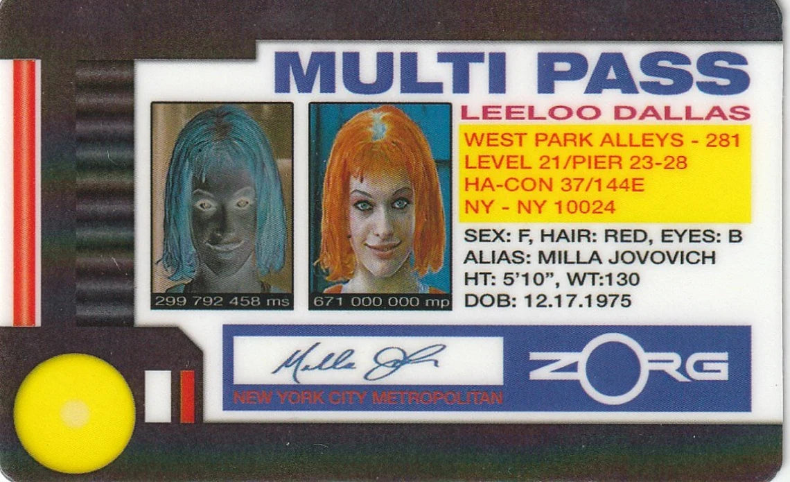 LEELOO 5TH ELEMENT MULTI PASS CARD